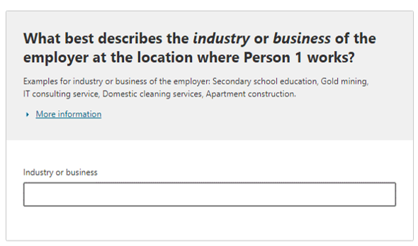 What best describes the industry or business of the employer at the location where the person works?