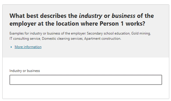 What best describes the industry or business of the employer at the location where the person works? 