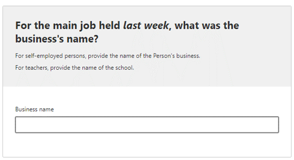 For the main job held last week, what was the employer’s business name?