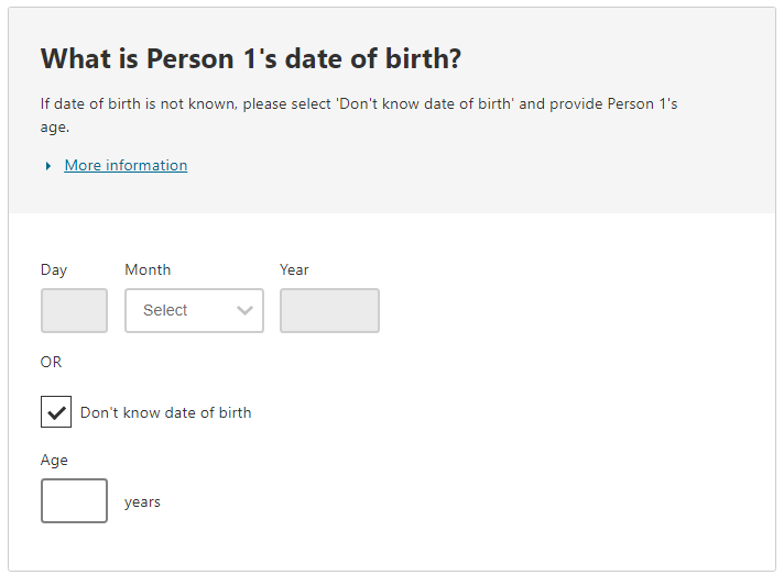 Educational institution: attendee status example - Don't know date of birth response selected