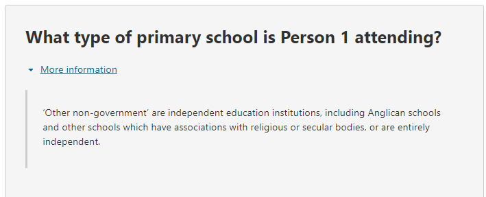Additional information relating to the question on: What type of education institution is Person 1 attending? Primary school