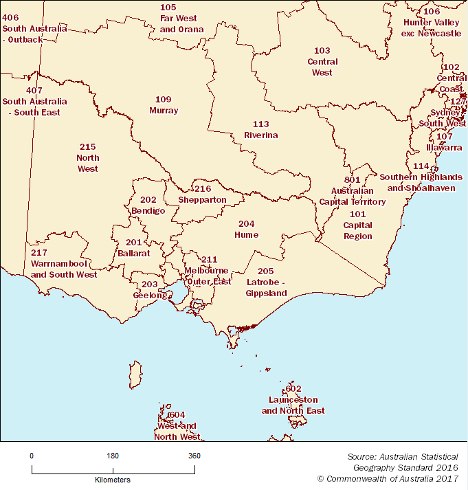 Statistical Area Level 4 map - Victoria