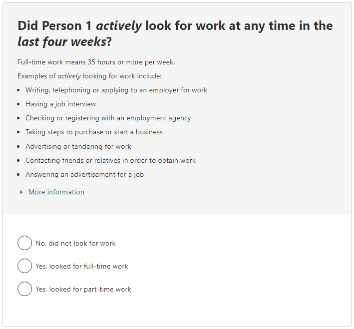 Did the person actively look for work at any time in the last four weeks