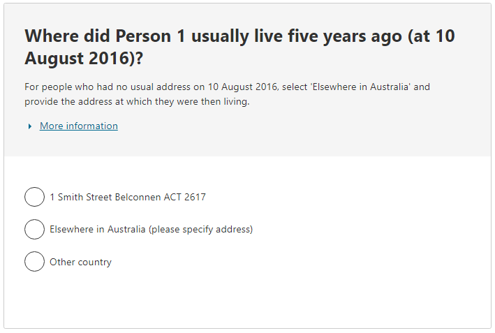 Where did the person usually live five years ago (at 10 August 2016)?