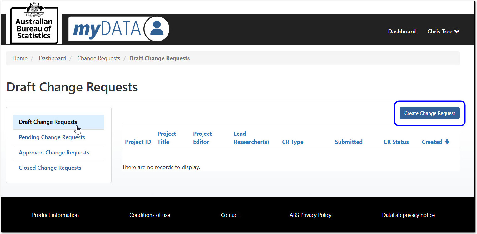 Location of change request button