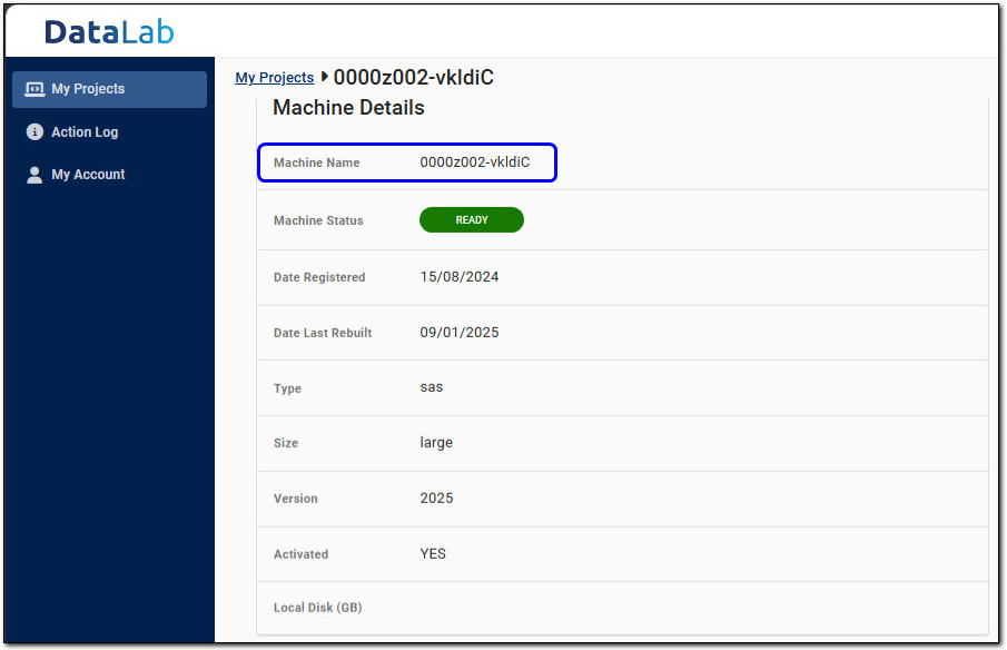 Image showing virtual machine name location