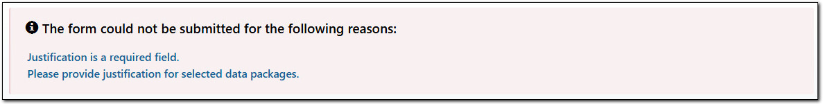 error message prompt to complete justification text