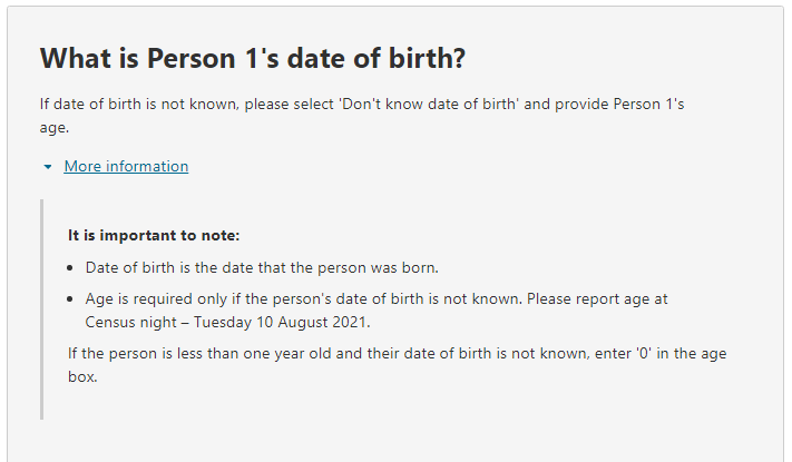 Additional information relating to the question on: What is the person's date of birth and age?
