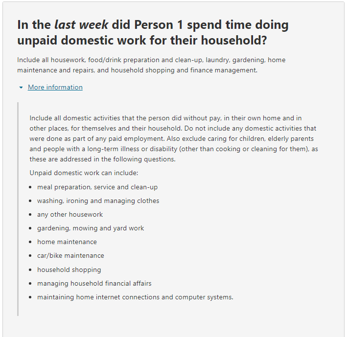 Additional information relating to the question on: In the last week did the person spend time doing unpaid domestic work for their household? 