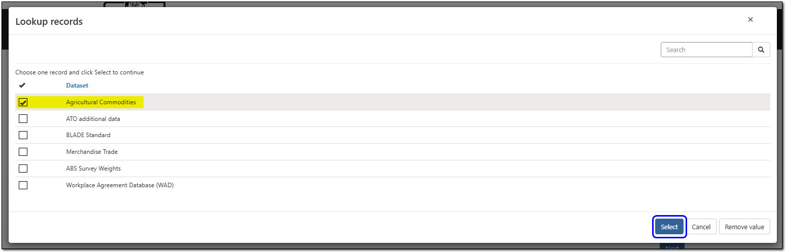Dataset button location