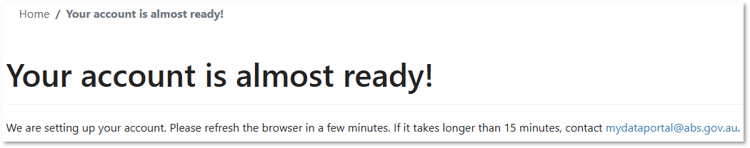 Screenshot of web page displaying, 'Your account is almost ready!' message.