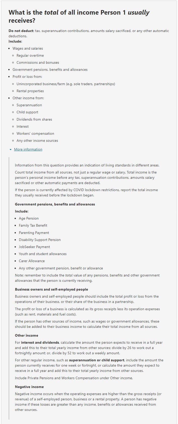 Additional instructions relating to the question on: What is the total of all income the person usually receives?