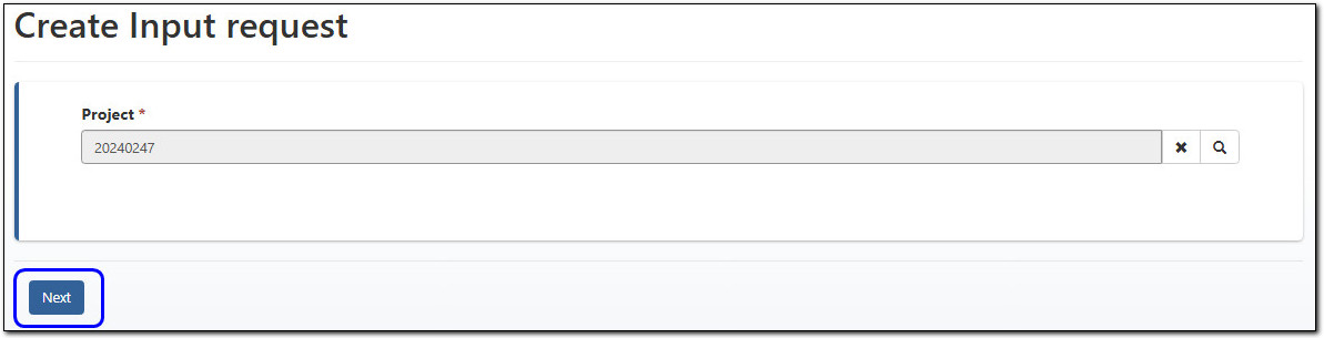 Location of next button to create the input request