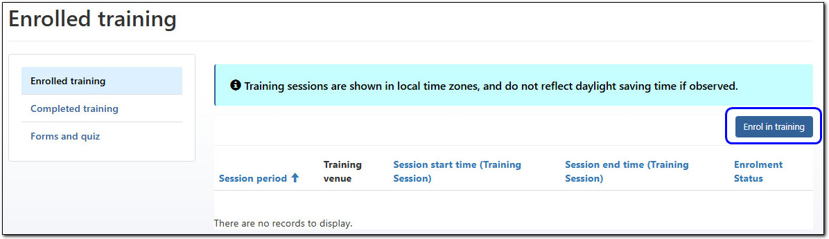 Enrol in training button location