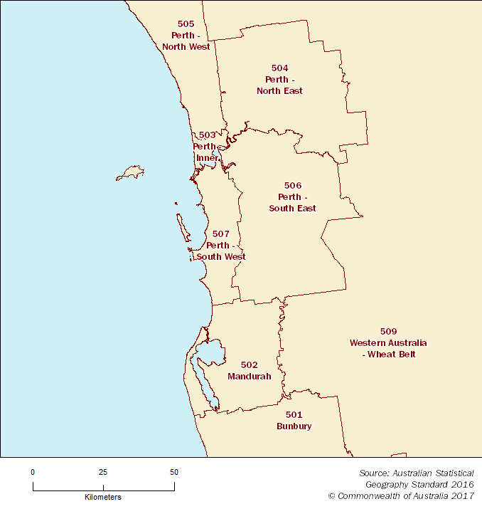 Statistical Area Level 4 map - Perth
