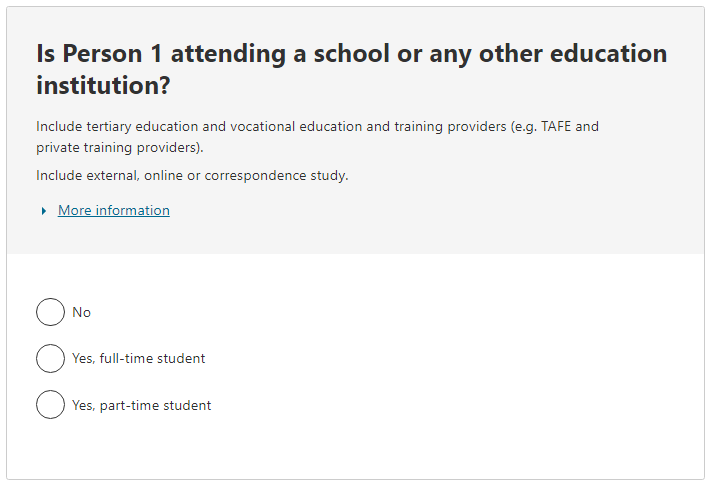 Is Person 1 attending a school or any other education institution?