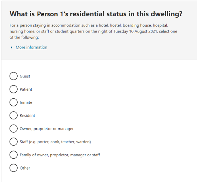 What is the person’s residential status in this dwelling? 