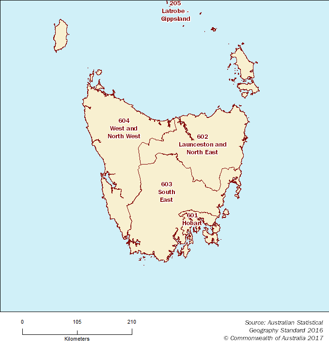Statistical Area Level 4 map - Tasmania
