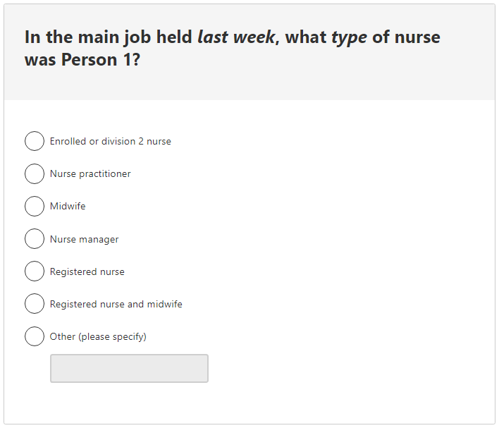 Occupation example - Type of Nurse
