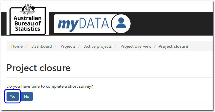 Yes button location to enter survey