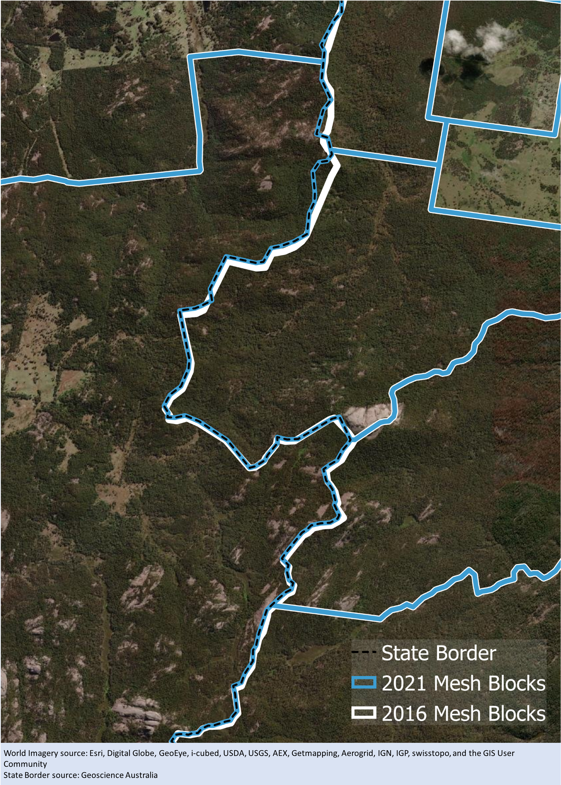 This image shows how 2016 Mesh Blocks have been realigned to match updated state and territory borders.
