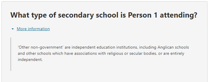 Additional information relating to the question on: What type of education institution is the person attending? Secondary response selected