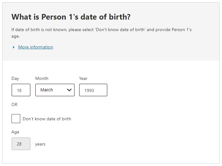 Housing suitability example - 18 March 1993, 28 years response given