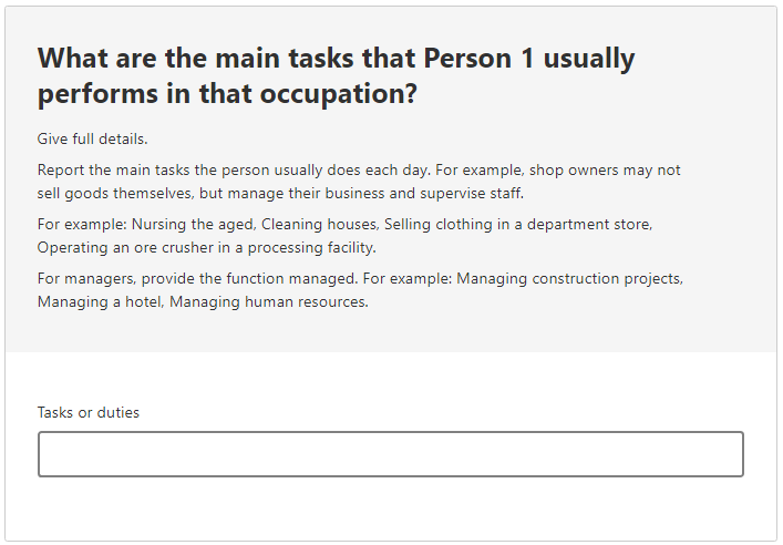 What are the main tasks that the person usually performs in that occupation? 