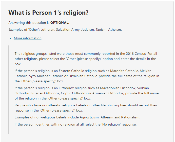 Additional information relating to the question on: What is the person's religion?