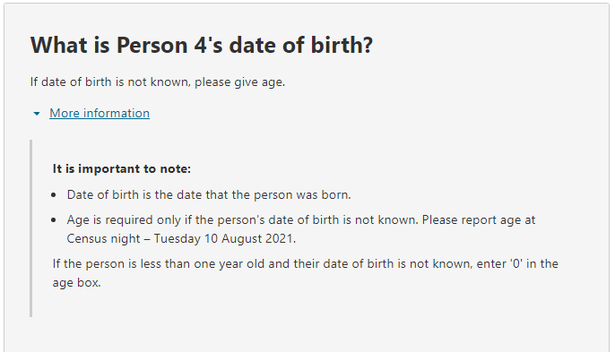 Additional information realting to the question on: What is Person 4's date of birth?