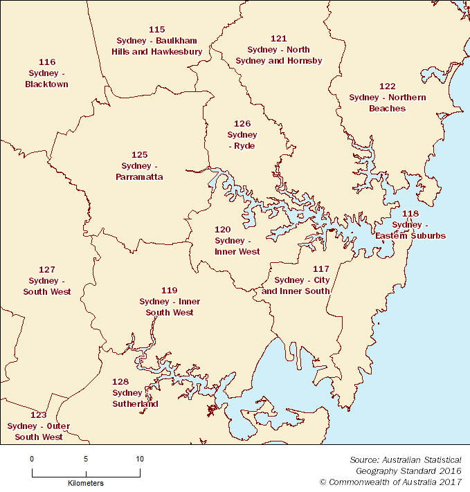 Statistical Area Level 4 map - Sydney