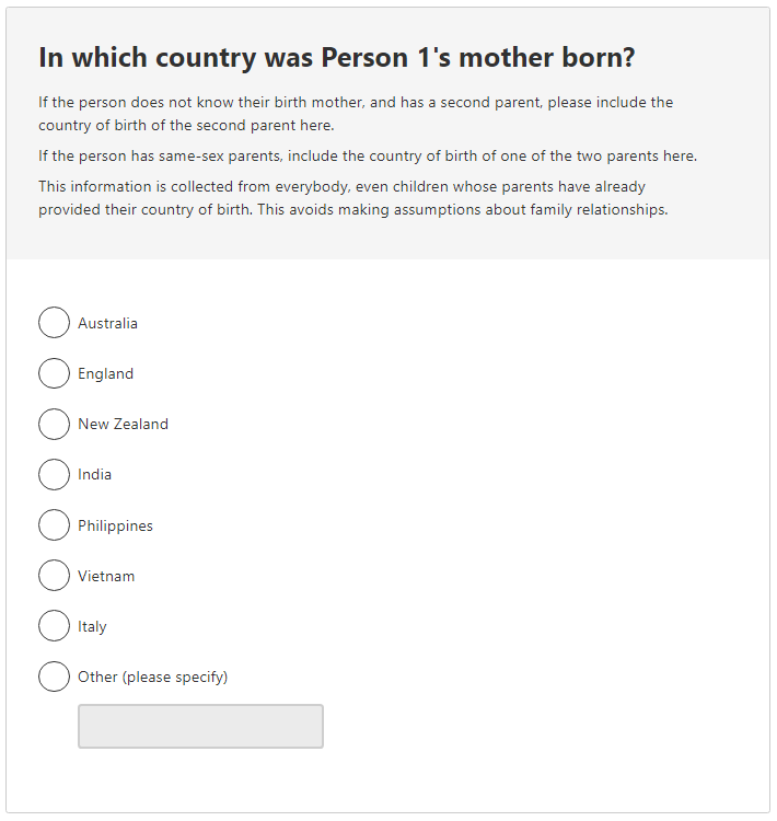 In which country was the person’s mother born?