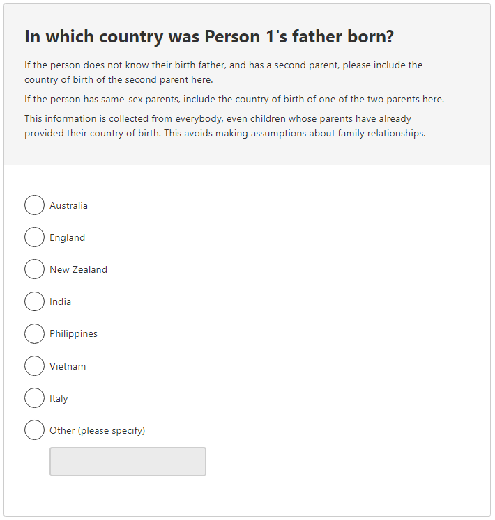 In which country was the person’s father born?