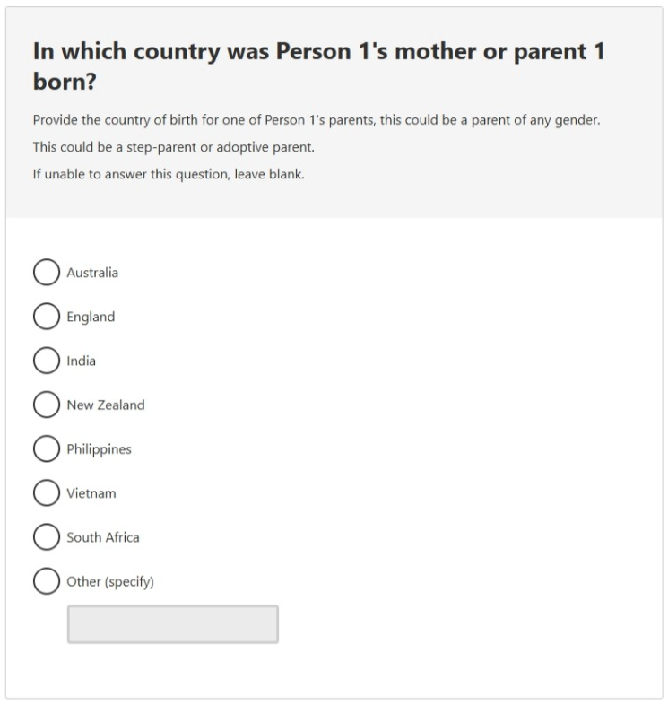 This image shows a question from the 2026 Census online form. Please see Description for more detail.