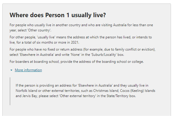 Additional information relating to the question on: Where does the person usually live? 