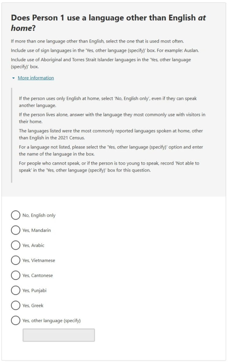 This image shows a question from the 2026 Census online form. Please see Description for more detail.