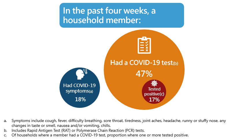 Household experiences with COVID-19 symptoms, tests and results.