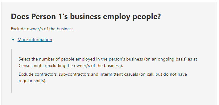 Additional information relating to the question on: Does the person’s business employ people?