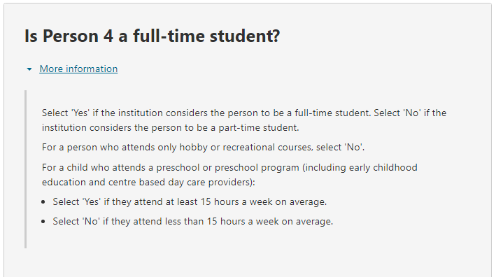 Additional information relating to the question on: Is Person 4 a full-time student?
