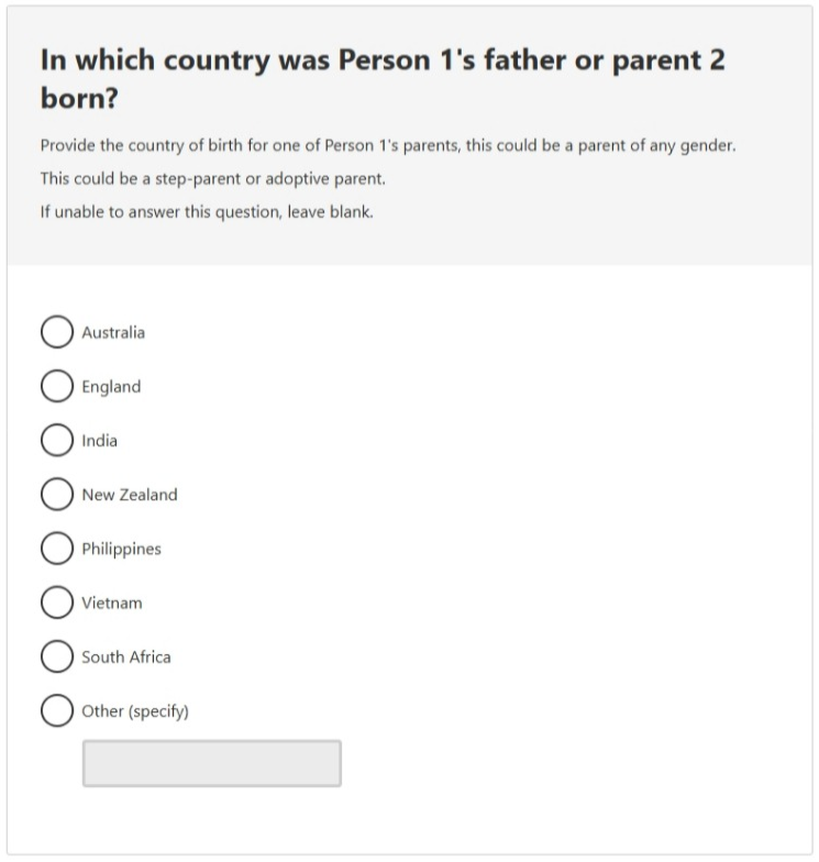 This image shows a question from the 2026 Census online form. Please see Description for more detail.