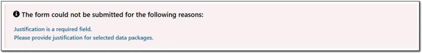 error message prompt to complete justification text