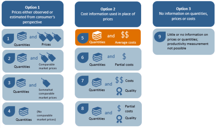 Diagram 1: Measuring output volume – the nine cases proposed by Diewert (2010)