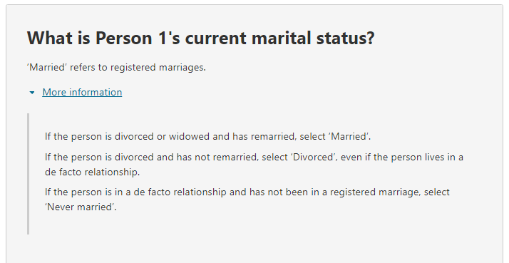 Additional information relating to the question on: What is Person 1's current marital status?