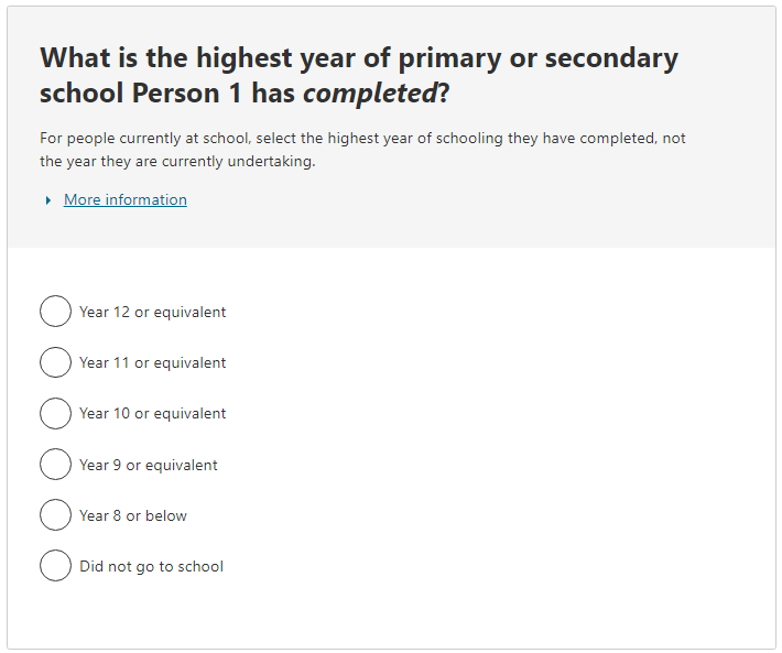 What is the highest year of primary or secondary school the person has completed? 
