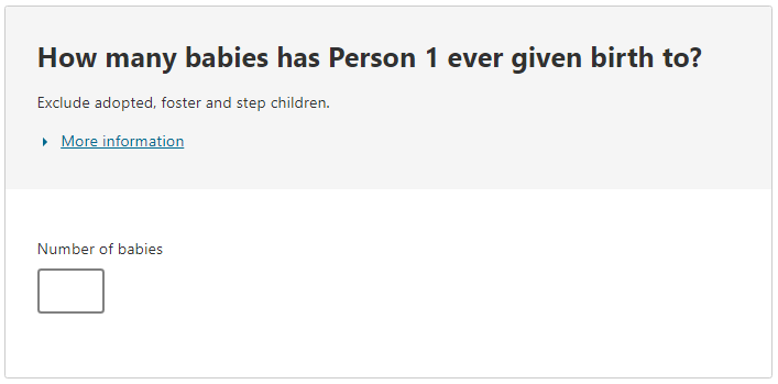 For each female, how many babies has she ever given birth to?