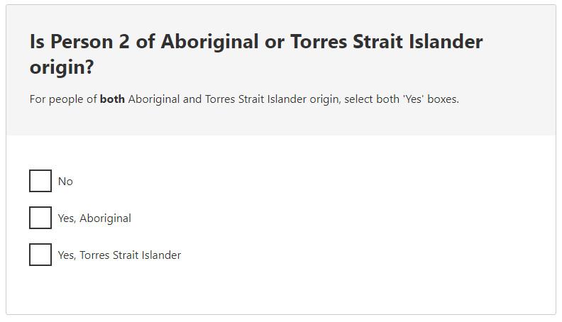 Image of the Indigenous status question as it appears in the Census