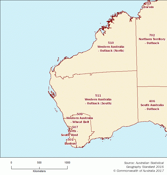 Statistical Area Level 4 map - Western Australia