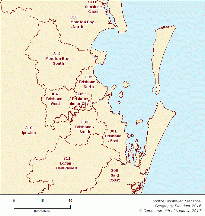 Statistical Area Level 4 map - Brisbane