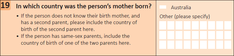 This question seeks information on which country the person's mother was born in. 