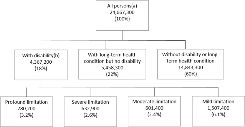 Conceptual framework flow chart: All persons, by disability status, 2018